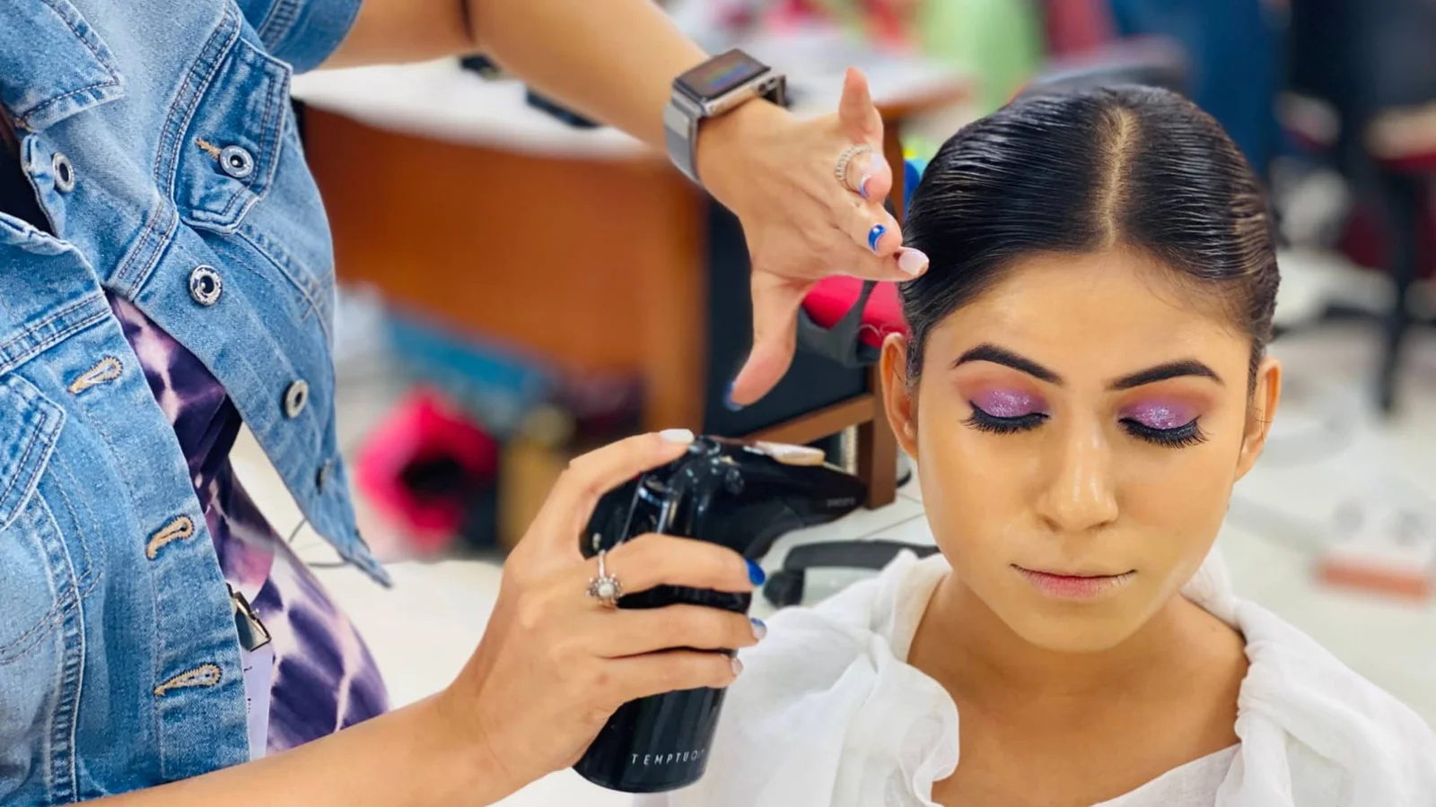 Aspiring cosmetologist learning makeup techniques at Trytoon Beauty and Wellness Academy Bhubaneswar