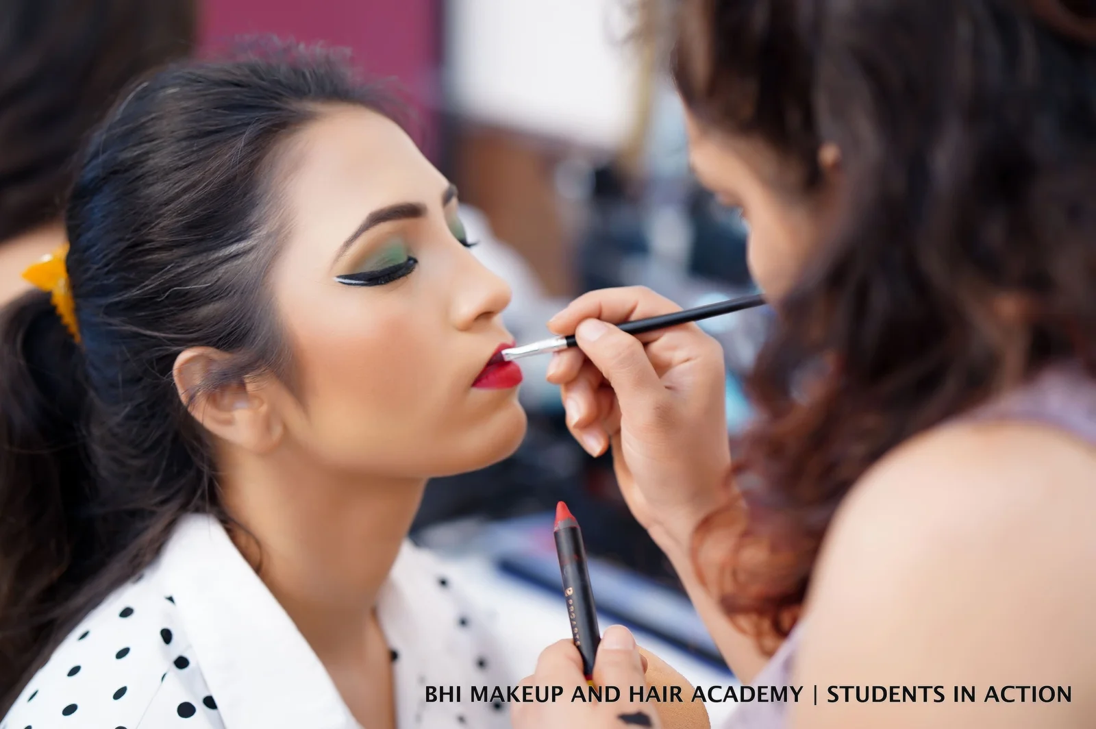 Close-up of a model with glamorous makeup done by Trytoon Academy students