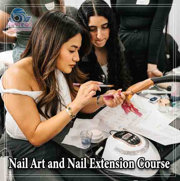 Professional nail extension with colorful designs