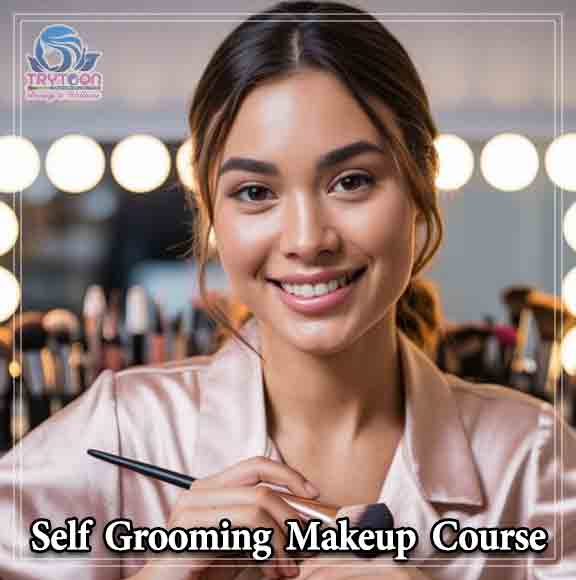 Instructor demonstrating self grooming makeup tips