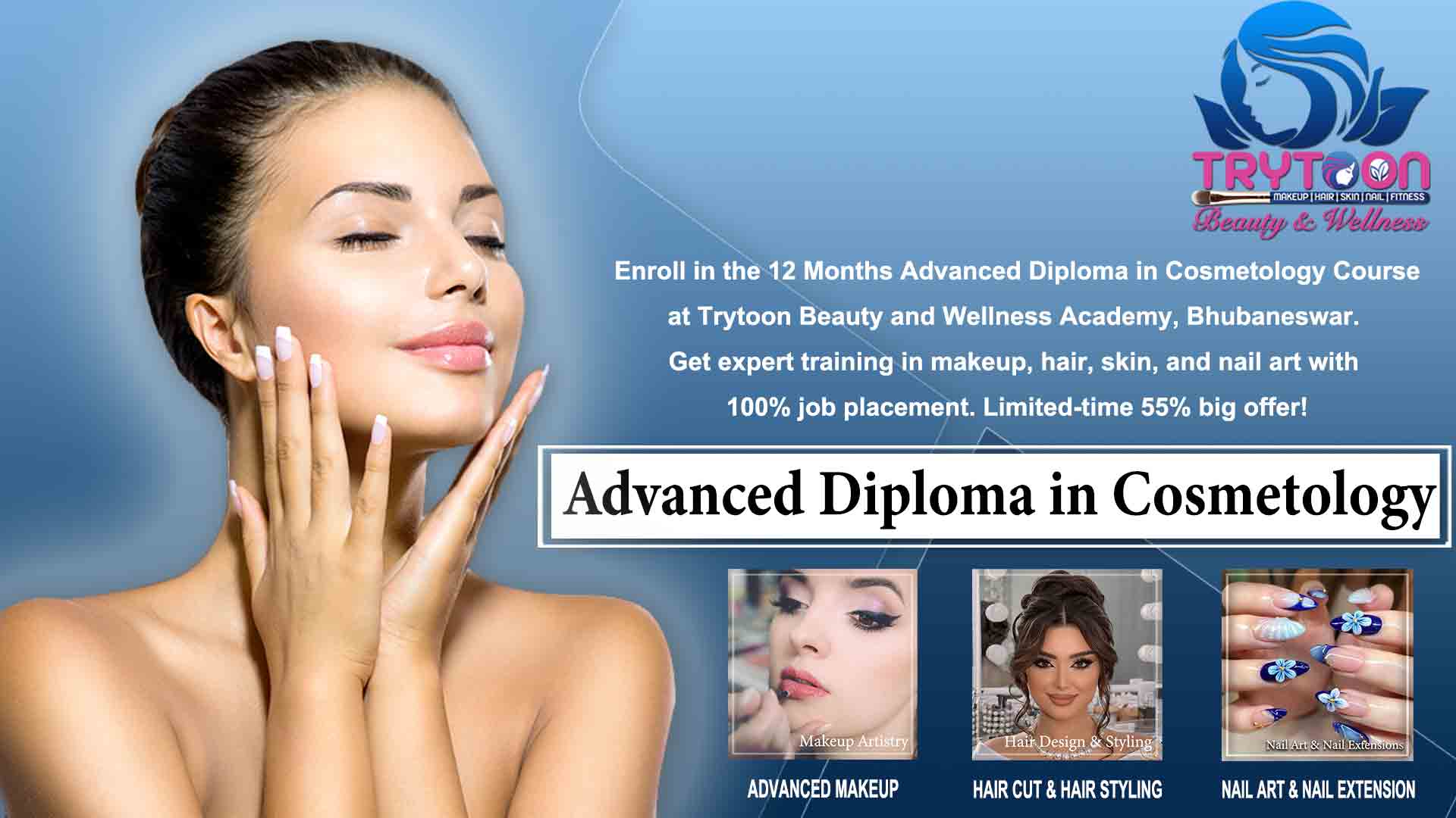 Advanced Diploma in Cosmetology students practicing facial and skincare treatments at Trytoon Beauty and Wellness Academy, Bhubaneswar.