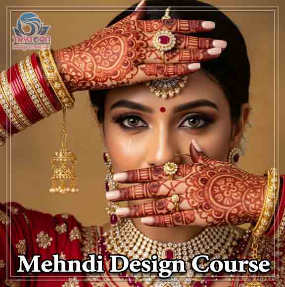 Student practicing intricate mehndi design on hand