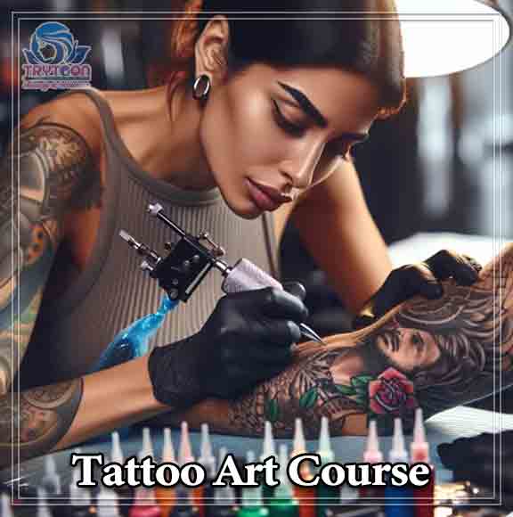 Instructor demonstrating tattoo techniques to students